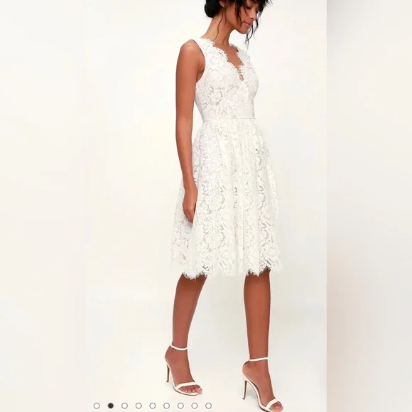 chinese dress ladies Yumi White Lace Midi Skater Dress